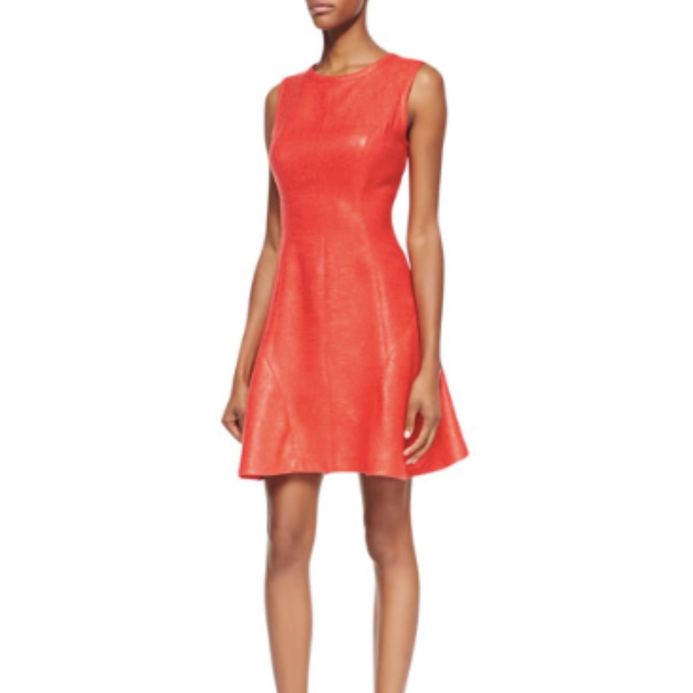 Shoshanna Coral Red Sleeveless Fit-and-Flare Mini Dress